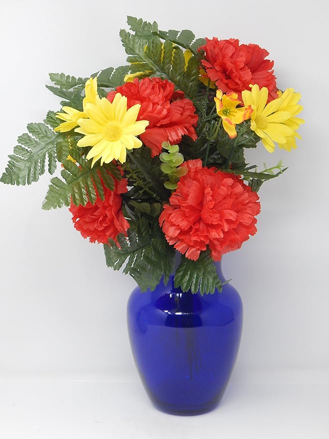 Floral Supply Online - 8" Rose Vase and Flower Guide Booklet - Decorative Glass Flower Vase for Floral Arrangements, Weddings, Home Decor or Office. (Cobalt)