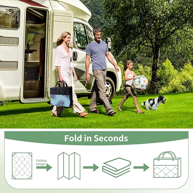 GENIMO Outdoor Rug 5' x 8' Waterproof for Patios Clearance, Reversible Outdoor Plastic Straw Camping Rug Carpet, Large Area Rugs Mats for RV, Camper, Deck, Balcony, Porch, Beach, Navy Blue&Baby Blue