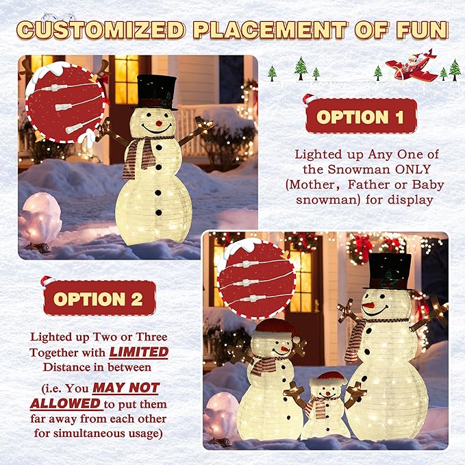 4FT Pop-Up Snowman Family, Pre-Lit Holiday Decoration Sign with 270 LED Lights, Customized Placement Holiday Display for Indoor, Outdoor