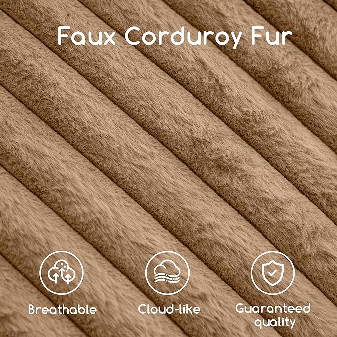 HIGOGOGO Round Stuffed Pouf Ottoman, Stripe Faux Fur Poufs with Foam Chunk Filling, Furry and Fluffy Pouf Foot Stool Storage Ottoman, 26 X 18 Floor Poufs Foot Rest for Living Room, Brown