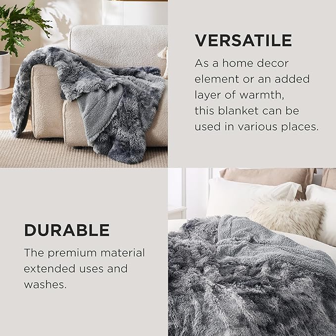 Bedsure GentleSoft Fuzzy Faux Fur Sherpa Fleece Blanket Twin Size, Plush Thick Warm Twin Blanket for Bed, College Dorm Essentials Gifts for Girls Boys, Tie Dye Grey Decor for Winter, 60x80