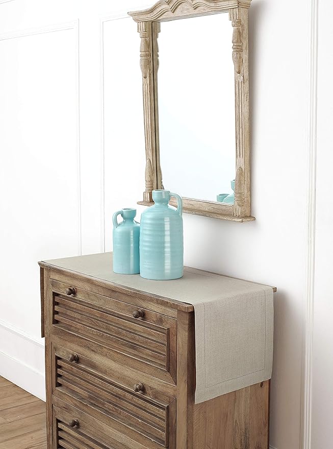 Solino Home Linen Natural Table Runner 48 Inches - Classic Hemstitch, 100% Pure Linen Coffee Table Runner 14 x 48 Inch Ideal for Dresser Tables - Fall, Autumn, Halloween, Thanksgiving