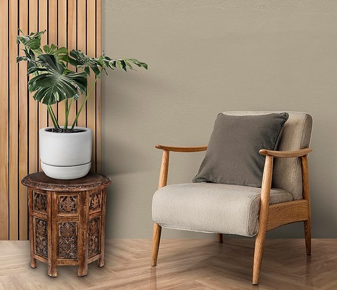 Lightnpro Handcrafted Wooden Round Accent Table - Vintage Farmhouse Octagonal Side End Table with Intricate Carvings for Living Room, Bedroom, Entryway - 18x18 Inch - Burnt