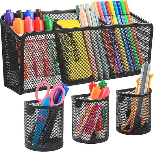 VICNOVA Magnetic Pencil Holder - Metal Pen Holder with Strong Magnets - Storage Basket Organizer for Whiteboard, Refrigerator, Locker Accessories