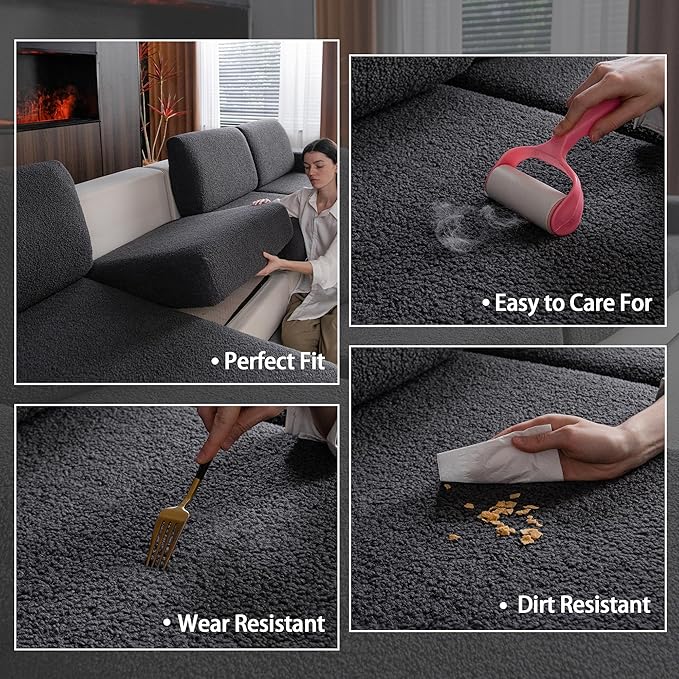 Couch Cushion Covers for Sectional Sofa, Stretch Soft Sofa Slipcovers Washable Wear-Resistant Universal Furniture Protector for Living Room(1 Piece Large Cover, Dark Gray)
