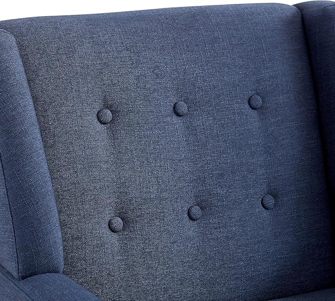HUIMO Accent Chairs Set of 4, Upholstered Button Tufted Armchair, Linen Fabric Sofa Chairs for Bedroom, Living Room, Mid Century Modern Comfy Reading Chair (4, Dark Blue)