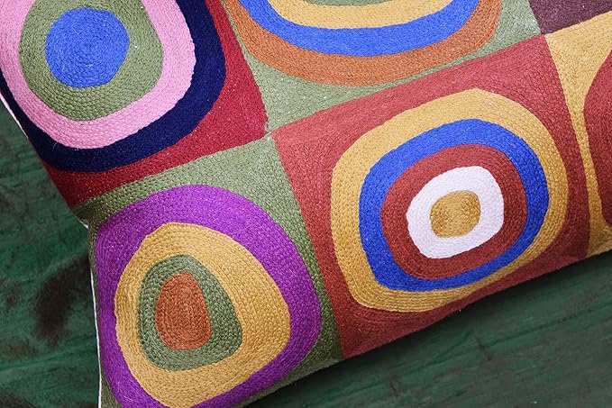 Lumbar Kandinsky Cushion Cover Farbstudie Quadrate Hand Embroidered Wool 13x21