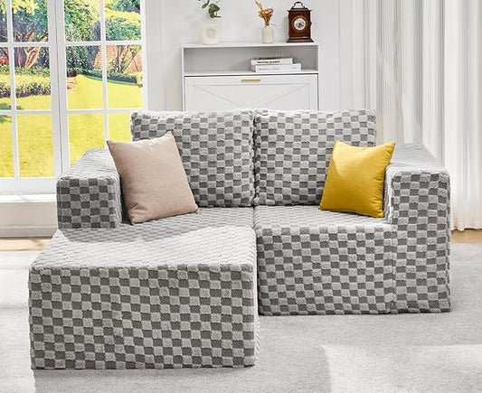 Hobestluk Modular Sectional Sofa 3 Seater Modular Sofa Couch (Plush Grey, Loveseat with Chaise)
