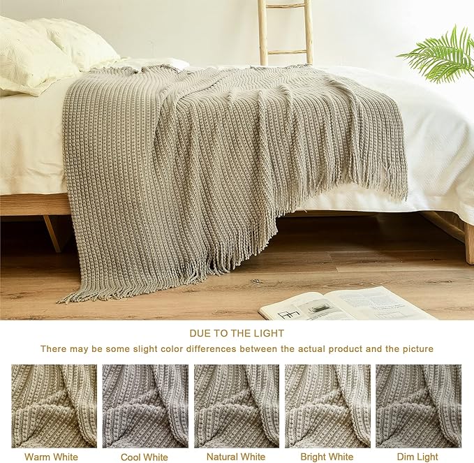Blagic Knitted Throw Blanket for Couch,Soft Farmhouse Throw Blanket with Tassels,Home Decorative Lightweight Throw Blankets,Camel Throws for Bed/Chair/Sofa, 50" W x 60" L