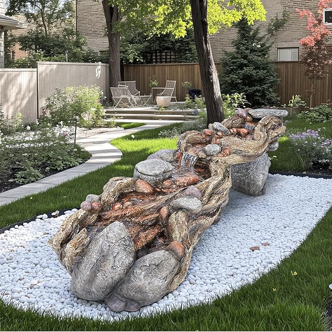 60" Long Cascading Outdoor Rock Water Fountain, 5-Tier Tranquil River Waterfall, Realistic Rock Design, Serene Flowing Water Sound for Outdoor Garden, Patio, Landscaping, Home Decor