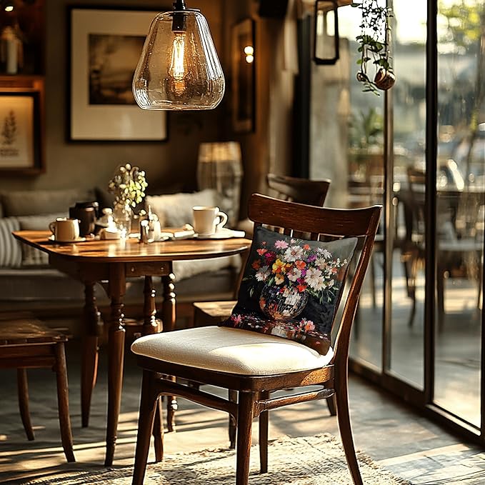 Trendy Eclectic Disco Ball Moody Floral Pillow Covers 18x18, Maximalist Funky Wildflowers Bouquet Throw Pillow Covers for Living Room Bedroom, Dark Cottagecore Decor, Eclectic Home Decor