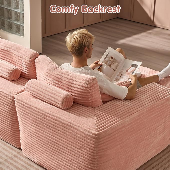 ovios 104" Cloud Sectional Couch with L-Shape Chaise,Modern Modular Sofa with Deep Seat, Upholstered Couches for Living Room Bedroom,No Assembly Required, Pink (Plush Corduroy Fabric)