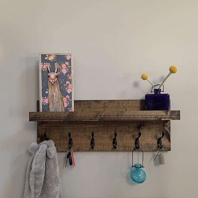 Coat Rack with Shelf Wall Mounted with Storage (Choose Your Length) Towel Rack Entryway Organizer Key Hooks (32" L (8 Hooks))