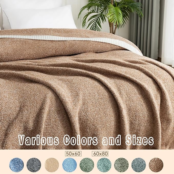 LURKA Fine Knit Throw Blanket - Super Soft Breathable Lightweight Blanket for Couch Bed Sofa (Camel, Throw(50"x 60"))