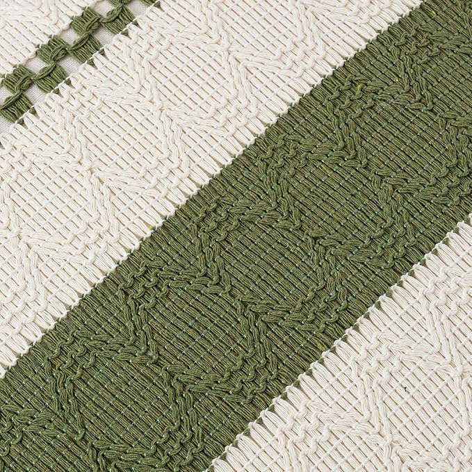 Fancy Homi Set of 2 Boho Moss Green Decorative Throw Pillow Cover 20x20 Inch for Couch Bed Sofa, Aesthetic Modern Organic Farmhouse Home Decor, Soft Cotton Cute Accent Macrame Woven Cushion Case