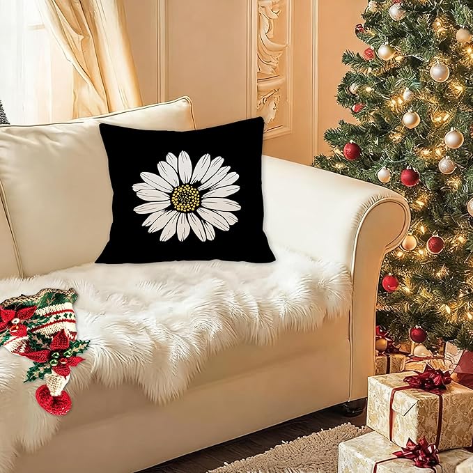 Daisy Floral Pillow Covers 18x18 Double-Sided, Daisy Flowers Wildflower Pillow Covers for Couch Bed Living Room Bedroom, Daisy Decor, Spring Summer Floral Room Decor