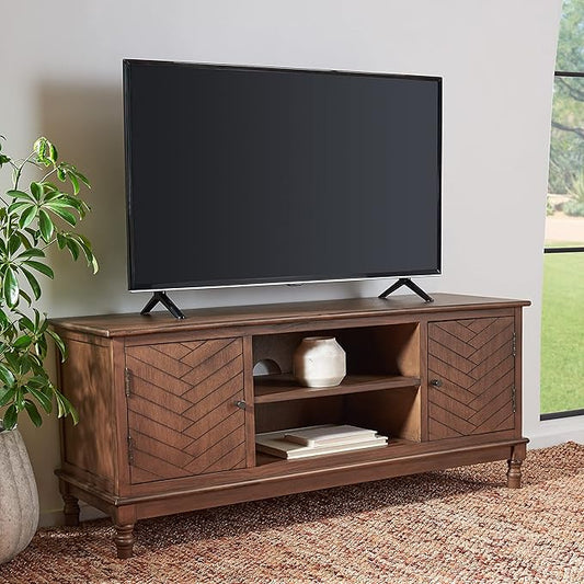 SAFAVIEH Magnolia TV Stand for up to 55" Flatscreen – Brown, 2 Doors with Interior Storage, 2 Open Shelves, Entertainment Media Console (MED5702C)