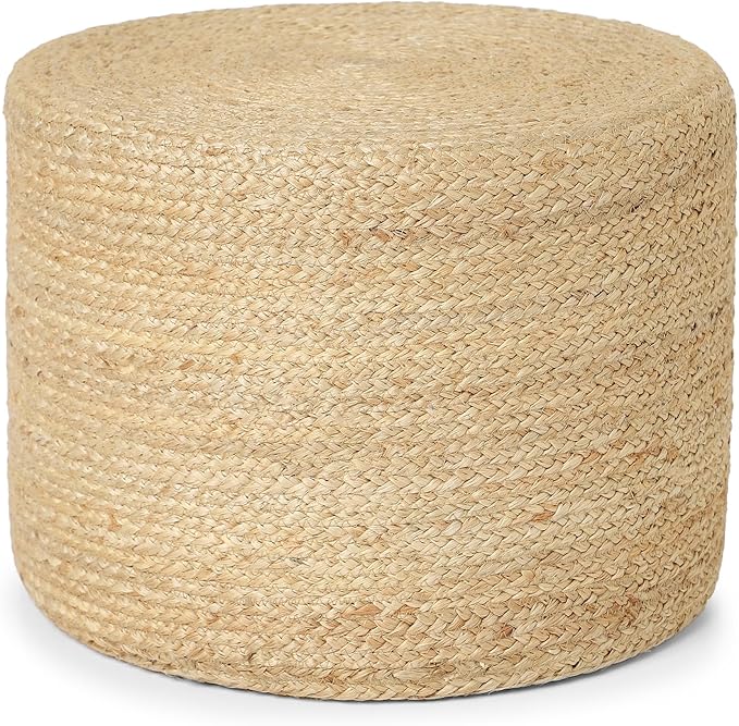 REDEARTH · Cylindrical Pouf Foot Stool Ottoman - Jute Braided Pouffe Poof Accent Sitting Footrest for Living Room, Bedroom, Nursery, Patio, Lounge & Other Rooms (Natural, 18"x18"x14")