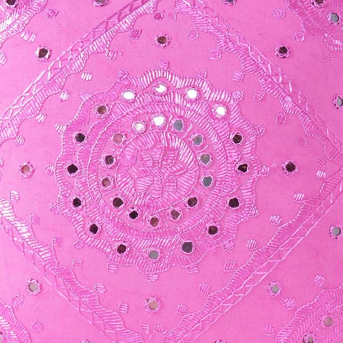 Eyes of India Embroidered Decorative Boho Throw Pillow Cover with Mirrors, Handmade Bohemian Accent Cushion Case for Sofa Couch Bedroom Living Room (Pink, 16" x 16")