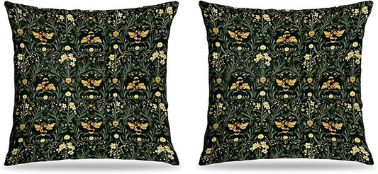 William Morris Inspire Floral Bee Pillow Covers 18x18 Set of 2, Dark Academia Art Nouveau Cottagecore Flower Botanical Bumblebee Decorative Throw Pillow Covers for Home Bedroom Living Room