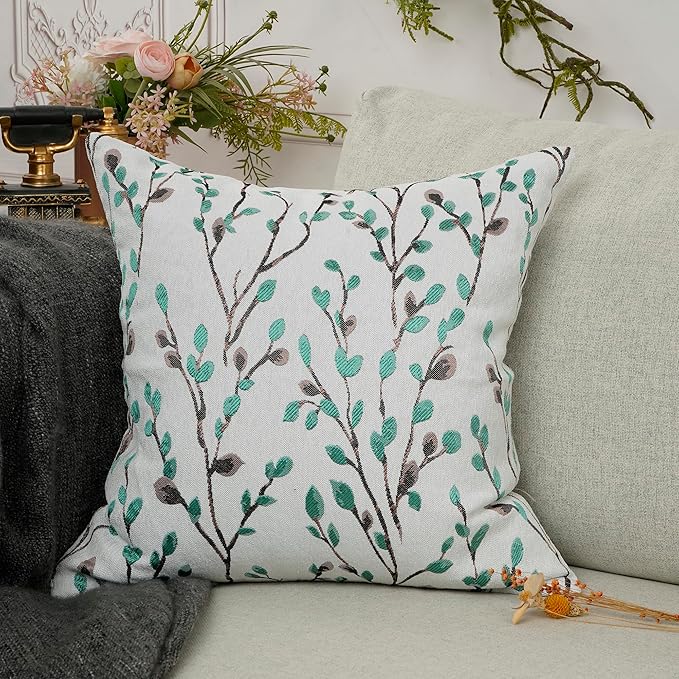 YOUR SMILE Classical Embroidery Jacquard Green Square Decorative Throw Pillow Case Cushion Cover 18x18 inch