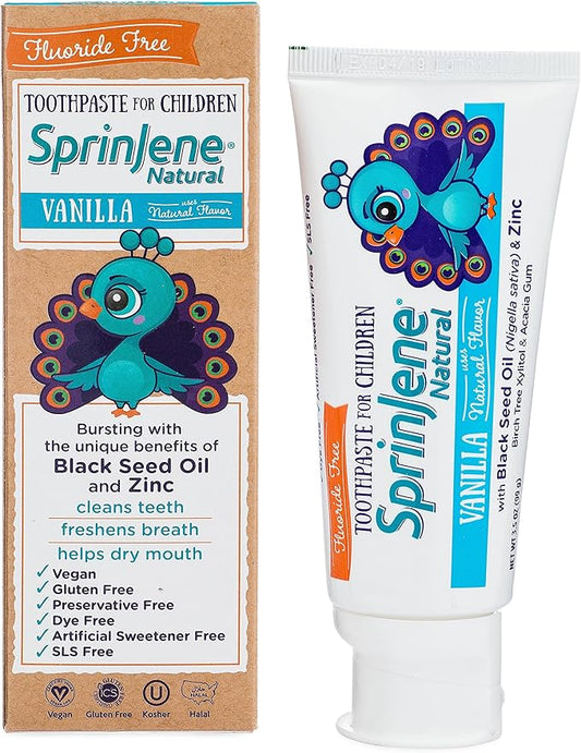 SprinJene Natural Kids Toothpaste, Vanilla | Natural Children’s Toothpaste | Fluoride Free Toothpaste for Toddlers | 1 Pack