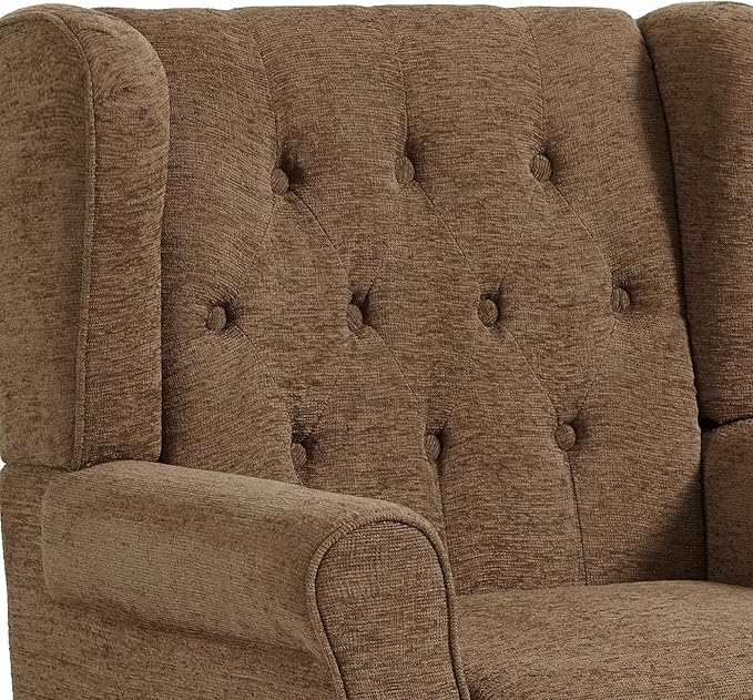 UIXE High Back Accent Chairs Set of 2, Upholstered Armchair in Fabric, Retro Wingback Arm Chair for Living Room, Comfy Single Sofa Bedroom Reading Seat with Solid Wood Legs - Brown