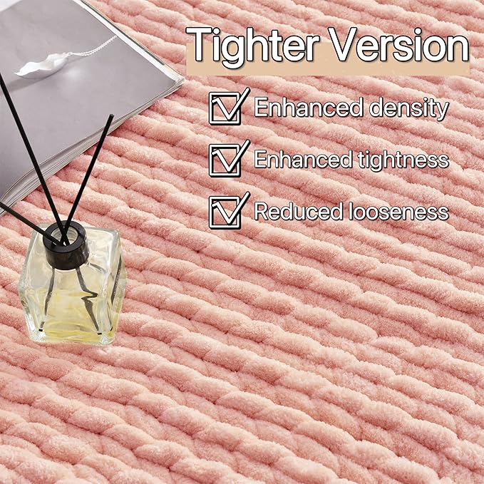 Maetoow Tighter Version Chenille Chunky Knit Blanket Throw 40×50 Inch, Handmade Warm & Cozy Blanket Couch, Bed, Home Decor, Soft Fleece Banket, Boho Thick Blankets and Giant Yarn Throws，Rose Pink