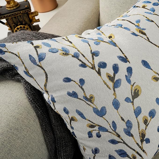 YOUR SMILE Classical Embroidery Jacquard Blue Square Decorative Throw Pillow Case Cushion Cover,12x20 inch