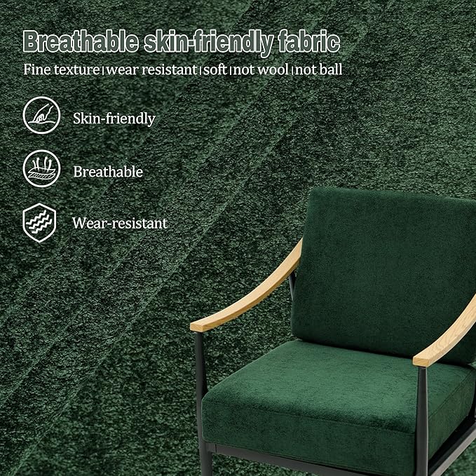 Modern Accent Chair for Living Room Bedroom Mid Century Arm Chair Upholstered Office Accent Chair Comfy Waiting Room Chair with Metal Frame, Green