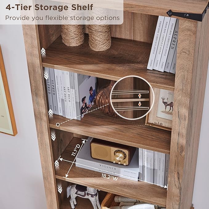 RedLemon Bookcase with 2 File Drawers, 72" Tall Farmhouse Bookshelf with Storage and Adjustable Shelves, 4 Tier Rustic Wood Bookshelf with Cabinet for Home Office, Living Room (Rustic Natural Oak)