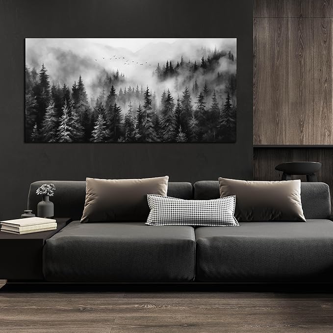 Black and White Canvas Wall Art for Office,Forest Wall Art for Bedroom Above Bed 24 x 48 Inch