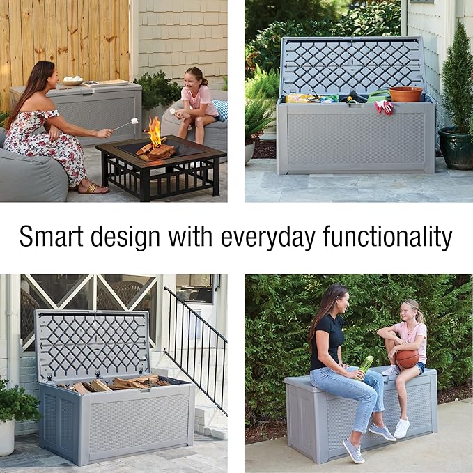 Rubbermaid Extra Large Resin Outdoor Storage Deck Box (134 Gal), Weather Resistant, Gray, Deck Organization for Home/Backyard/Pool Chemicals/Toys/Garden Tools/Porch/Patio Cushions