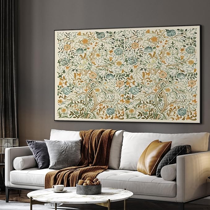 SIGNWIN 46"x72" Extra Large Framed Wall Art Vintage Botanical Floral with Golden and Teal Leaves, Elegant Nature Illustration for Home Living Room Bedroom Decor (Frame Assembly Required)