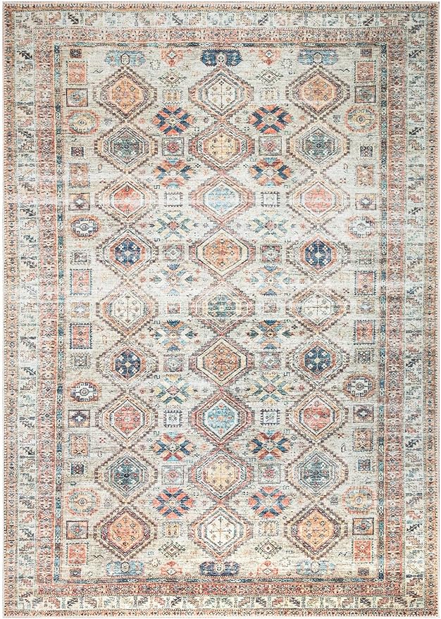 Keen Home Design 5x7 Rug - Machine Washable Area Rug with Non-Slip Backing, Ideal for Living Room, Dining Room, Bedroom - Vintage, Easy Clean, Durable, Low Pile Rug - (5' x 7')