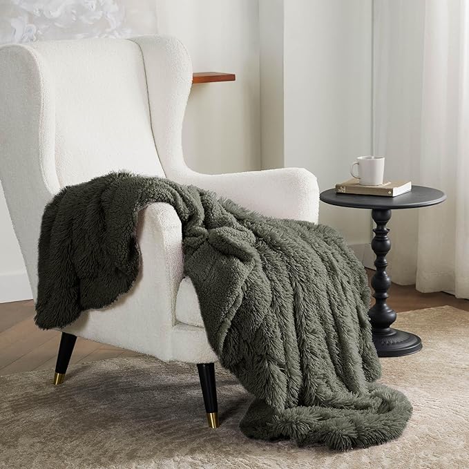 Bedsure GentleSoft Fluffy Olive Green Throw Blanket, Moss Green Decor Cozy Gifts for Women, Men, Soft Fleece Fuzzy Sherpa Plush Warm Thick Faux Fur Throw Blanket for Couch, House, 50x60