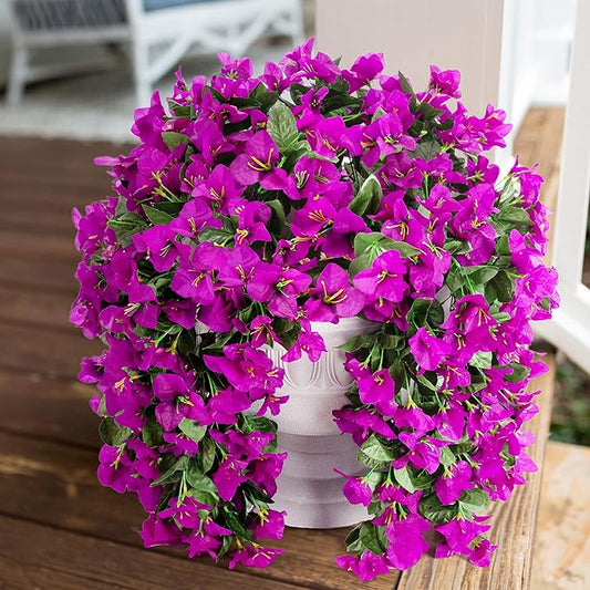 Faux Bougainvillea Artificial Flowers Plants for Outdoors Outside Decoration, 2 pcs Purple Fake Flowers UV Resistant Look Real Silk Long Trailing Vines for Front Door Porch Planter Urn Patio Garden