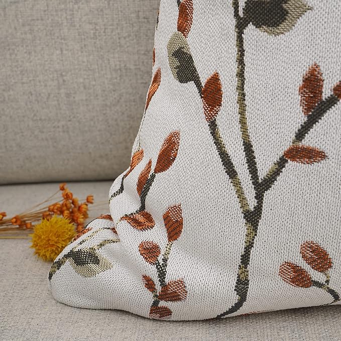 YOUR SMILE Classical Embroidery Jacquard Orange Square Decorative Throw Pillow Case Cushion Cover,12x20 inch