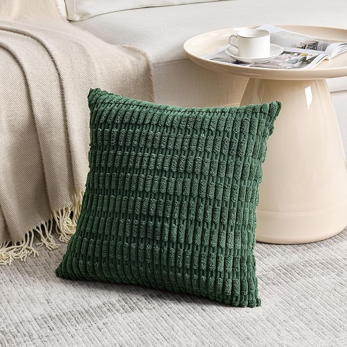 Fancy Homi Set of 4 Green Boho Winter Decorative Throw Pillow Covers 26x26 Inch for Couch Bed Sofa, Aesthetic Modern Bohemian Room Decor, Fuzzy Fluffy Cozy Corduroy Textured Cushion Case 66x66cm