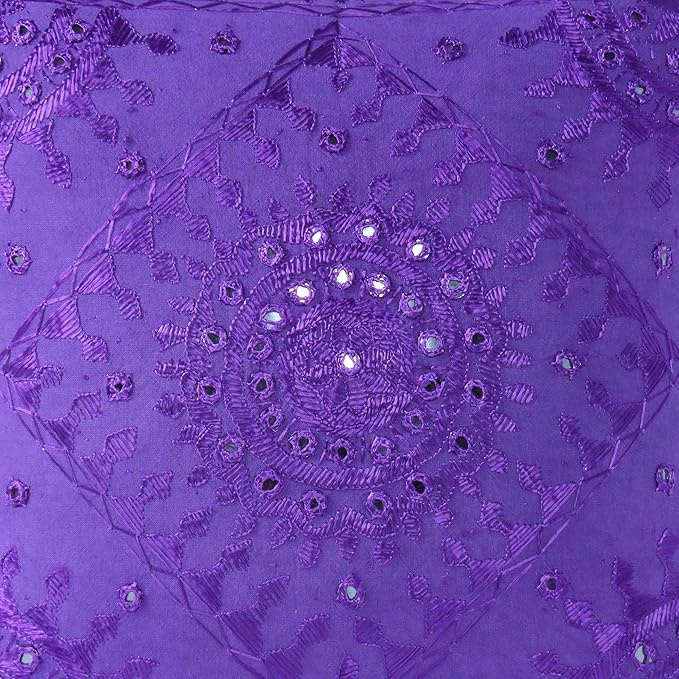 Eyes of India Embroidered Decorative Boho Throw Pillow Cover with Mirrors, Handmade Bohemian Accent Cushion Case for Sofa Couch Bedroom Living Room (Purple, 16" x 16")