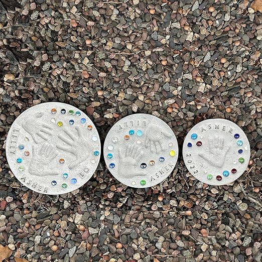 Large DIY Stepping Stone Kit, Handprint Stepping Stone, Mother's Day Gift, Footprint Stepping Stone (12 Inch + Stamp Set)