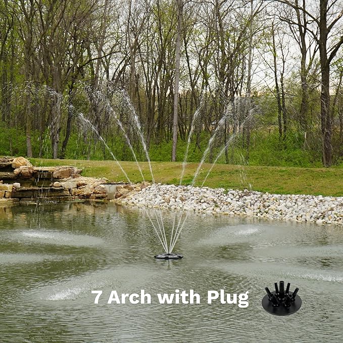 HALF OFF PONDS Floating Fountain – 1.75 HP Pond Aerator, 100' Cord – 14,800 GPH Water Pump – 11 Spray Patterns - Color-Changing LED Lights & Control Box - for Large Ponds, Lakes & Water Gardens