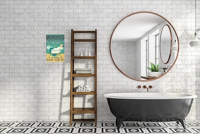 Mermaid Decor Gifts Funny Bathroom Decor Wall Art Coffee Bar Vintage Metal Tin Sign - Wash Your Tail - Office Home Toilet Signs Wall Decor Pictures 8 X 12 Inch