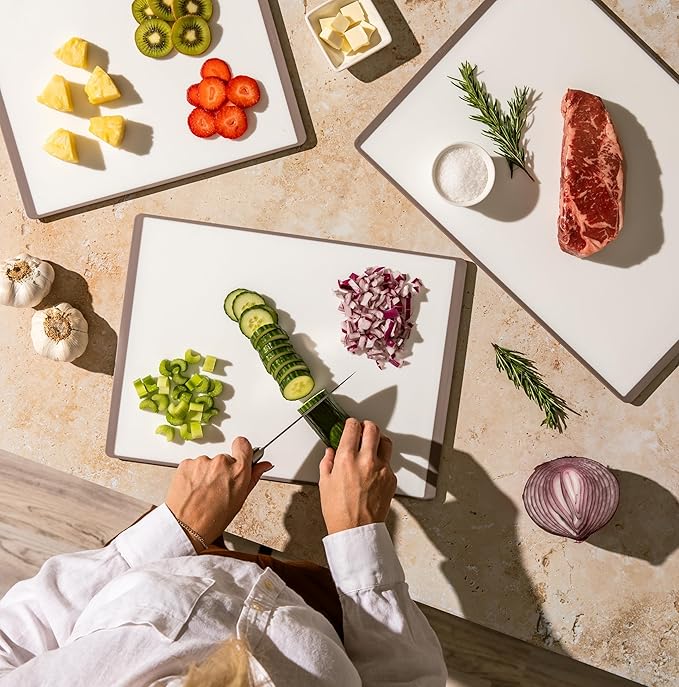 SMIRLY Plastic Cutting Board Set, Dishwasher Safe Plastic Cutting Boards Set for Kitchen, Cutting Boards for Kitchen - Plastic Chopping Board Set