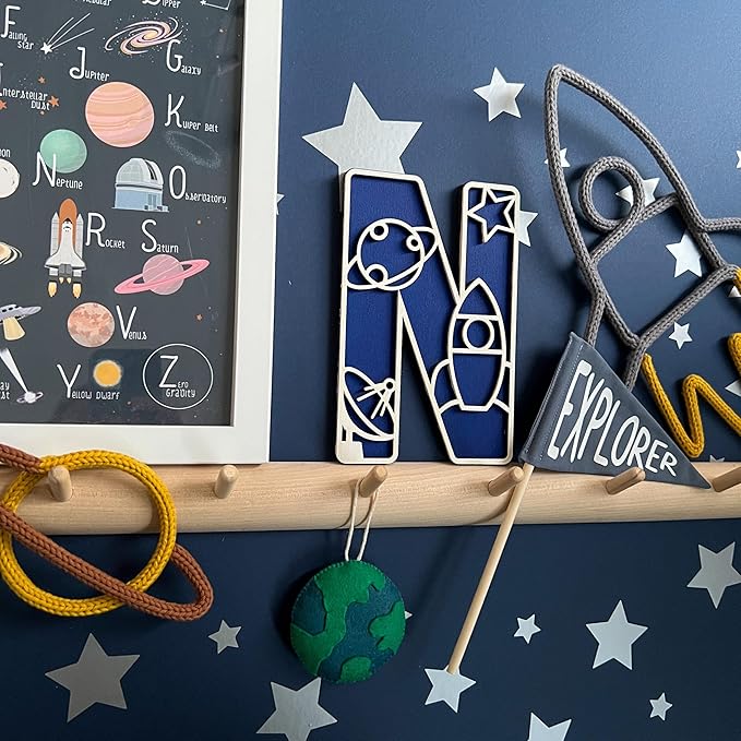 Name Sign For Nursery, Boho Nursery Sign, Family Name Signs, 3D Wall Art for Children & Kids Rooms, Baby Shower, First birthday gift (Space)