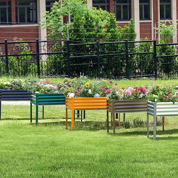 Land Guard Galvanized Raised Garden Bed with Legs, 96×24×32in Raised Garden Beds Outdoor with Drainage Holes, Planter Boxes Outdoor for Backyard, Patio, Balcony, 800lb Capacity, Gray