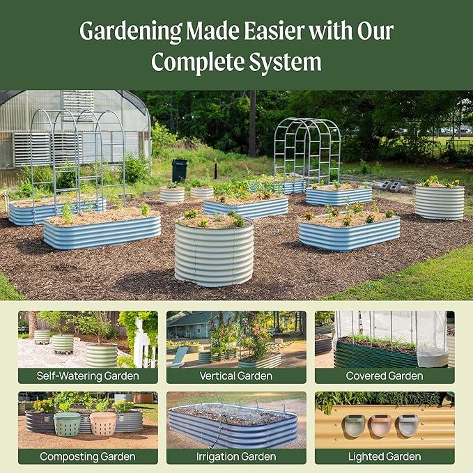 Vego garden 32" Extra Tall Raised Garden Bed Kits, 10 in 1 Modular Raised Planter Box for Vegetables Flowers Fruits Oval Metal Raised Garden Bed, Sky Blue