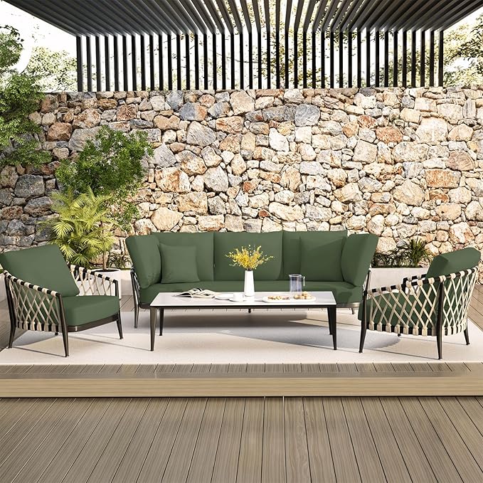 hyha Waterproof Couch Cushion Covers, Stretch Sofa Couch Seat Slipcover for Dog Washable, Non-Slip Waterproof Outdoor Cushion Covers for Patio Furniture Replacement (3 Pieces, Bronze Green)