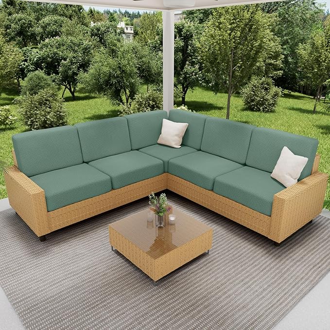 hyha Waterproof Couch Cushion Covers for Pets, Non Slip Sofa Seat Cover for Dogs Washable, Soft Thick Stretch Jacquard Fabric, Sofa Slipcovers with Elastic Bottom (1 Piece for Large, Green)