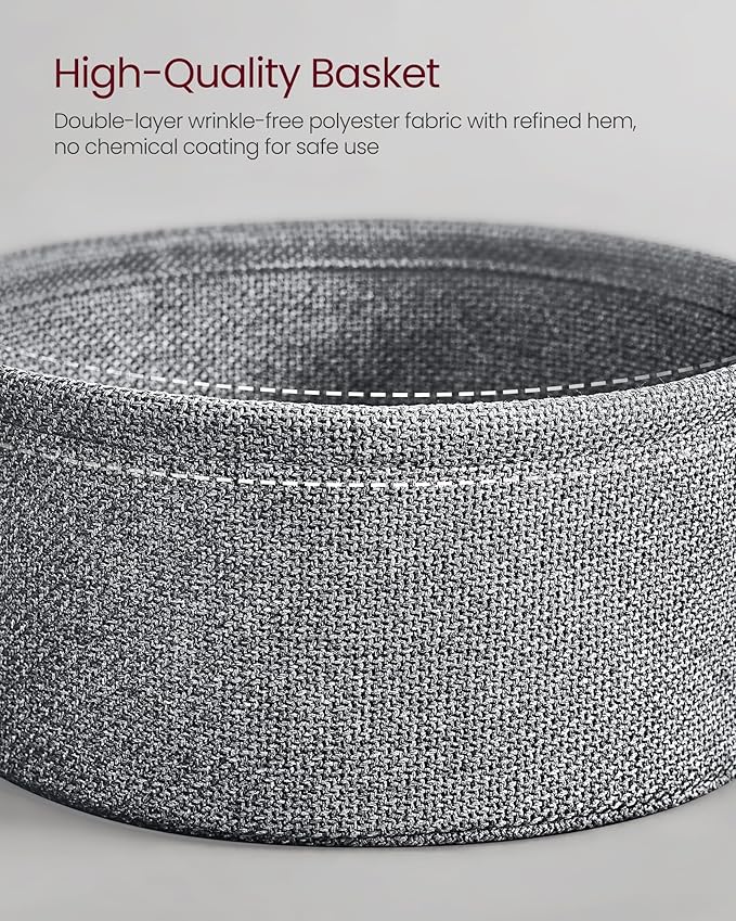 VASAGLE Side Table with Charging Station, Round End Table with Fabric Basket, Nightstand with Power Outlets, USB Ports, for Living Room, Bedroom, Modern, Dove Gray and Slate Gray ULET228G01